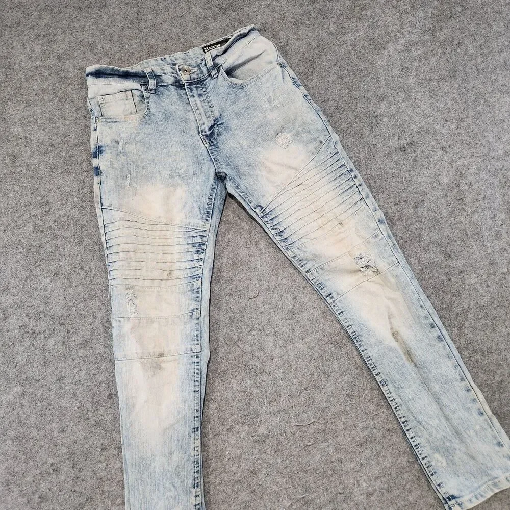 Southpole Womens Size 14 28x27 Stretch Distressed‎ Denim Light Wash Blue Jeans